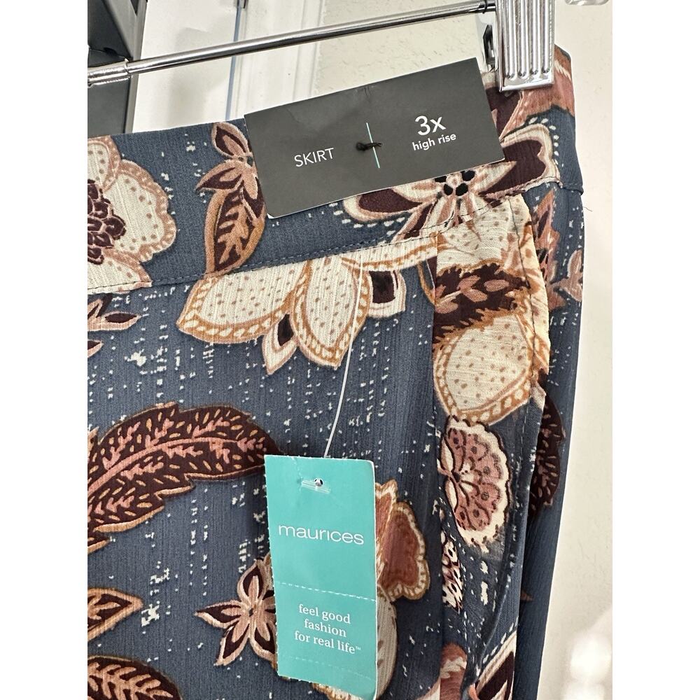 Maurices NWT 3X Blue Floral Faux Wrap Maxi Skirt Elastic Waist Plus Size 3X - Picture 4 of 8